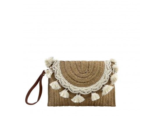 Bolso Cartera Sobre Rafia De Mano Y Hombro Borla